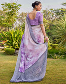 Purple Satin Printed Saree