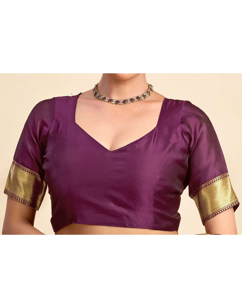 Wine Silk Woven Kanjivaram Saree