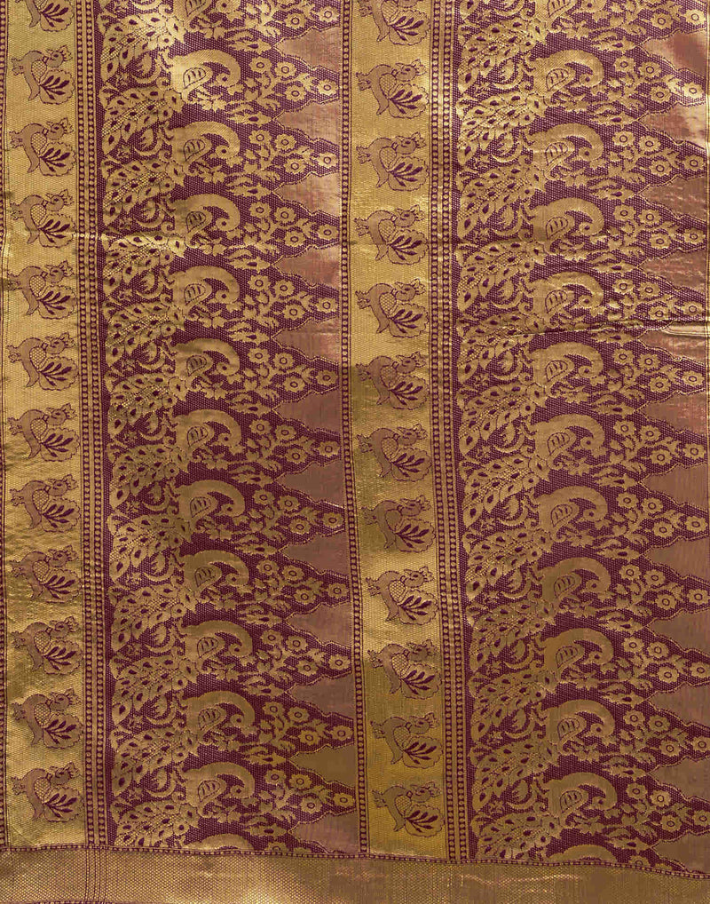 Wine Silk Woven Kanjivaram Saree