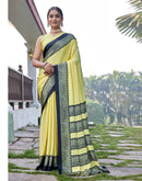 Yellow Chinnon Printed Saree