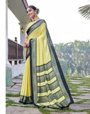 Yellow Chinnon Printed Saree
