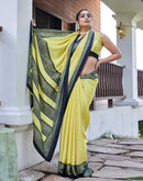 Yellow Chinnon Printed Saree
