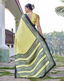 Yellow Chinnon Printed Saree