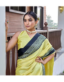 Yellow Chinnon Printed Saree