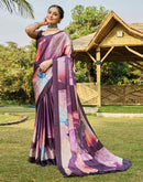 Wine Satin Printed Saree
