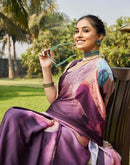 Wine Satin Printed Saree