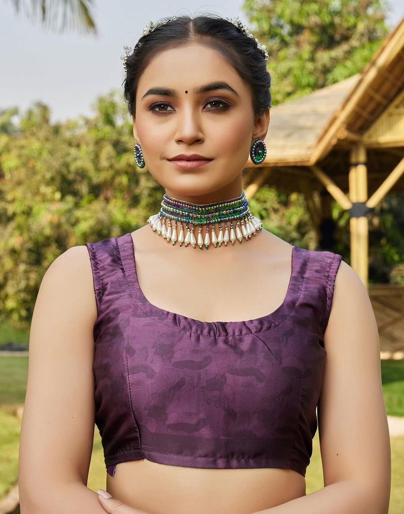 Wine Satin Printed Saree