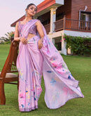 Pink Satin Floral Printed Saree