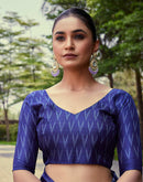 Dusty Blue Cotton Blend Ikkat Printed Saree