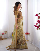 Beige Linen Printed Saree