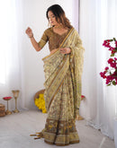 Beige Linen Printed Saree
