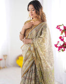 Beige Linen Printed Saree