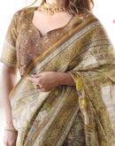 Beige Linen Printed Saree