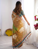 Brown Linen Printed Saree