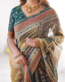 Brown Linen Printed Saree
