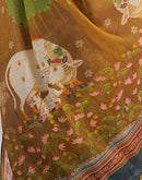 Brown Linen Printed Saree