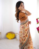 Cream Linen Kalamkari Saree