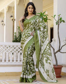 Green Cotton Blend Floral printed Saree
