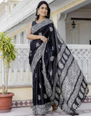 Black Cotton Blend Printed Saree