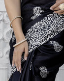 Black Cotton Blend Printed Saree