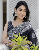 Black Cotton Blend Printed Saree