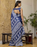 Dark Blue Cotton Blend Printed Saree