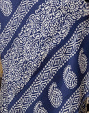 Dark Blue Cotton Blend Printed Saree
