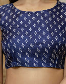 Dark Blue Cotton Blend Printed Saree