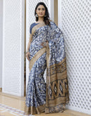 Grey Cotton Blend Printed Saree