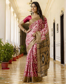 Pink Cotton Blend Printed Saree