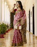 Pink Cotton Blend Printed Saree
