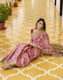 Pink Cotton Blend Printed Saree