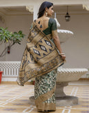 Dark Green Cotton Blend Printed Saree