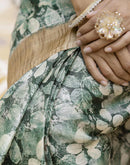 Dark Green Cotton Blend Printed Saree