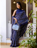 Navy Blue Cotton Blend Bandhani Printed Saree