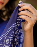 Navy Blue Cotton Blend Bandhani Printed Saree
