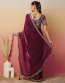 Dark Wine Tissue Silk Sequence Lace Saree