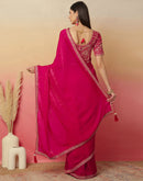 Dark Pink Tissue Silk Sequence Lace Saree