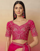Dark Pink Tissue Silk Sequence Lace Saree