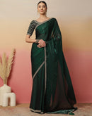 Dark Green Tissue Silk Sequence Lace Saree