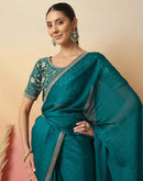 Teal Green Shimmer Sequence Lace Saree