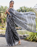 Grey Cotton Blend Printed Saree