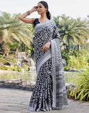 Grey Cotton Blend Printed Saree
