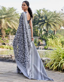 Grey Cotton Blend Printed Saree