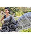 Grey Cotton Blend Printed Saree