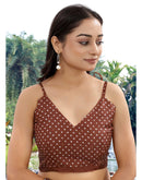 Brown Cotton Blend Printed Saree