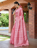 Baby Pink Cotton Blend Warli Printed Saree