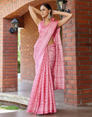 Baby Pink Cotton Blend Warli Printed Saree