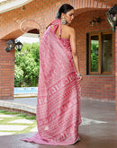 Baby Pink Cotton Blend Warli Printed Saree