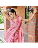 Baby Pink Cotton Blend Warli Printed Saree